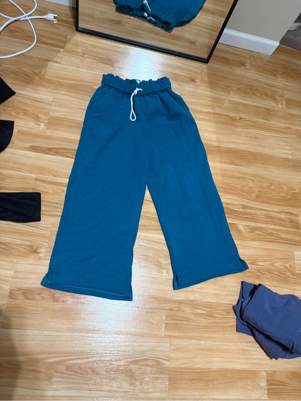 Urban Outfitters Teal Wide-Leg Low-Rise Drawstring Pants